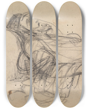 Triptych art skateboard deck of Benjamin Robert Haydon Study Of A Man In Death by Benjamin Robert Haydon (1786-1846)