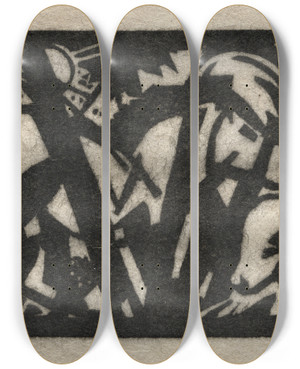 Triptych art skateboard deck of Franz Marc Horse by Franz Marc (1880-1916)