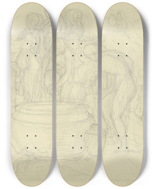 Triptych art skateboard deck of Gustav Heinrich Naecke The Barrel Of The Danaides by Gustav Heinrich Naecke (1786-1835)