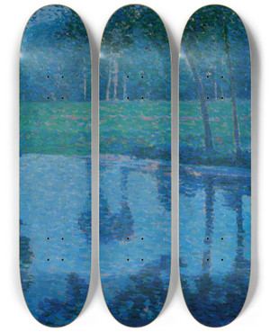 Triptych art skateboard deck of Charles Johann Palmi Garden Landscape With A Stream by Charles Johann Palmie (1863-1911)