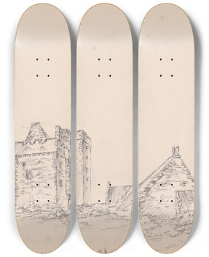 Triptych art skateboard deck of James Moore Coupland Castle Northumberland by James Moore (1762-1799)