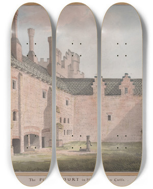 Triptych art skateboard deck of James Lambert Of Lewes Herstmonceux Castle East Sussex The Pump Court by James Lambert Of Lewes (1725-1788)
