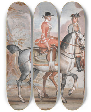 Triptych art skateboard deck of James Seymour A Lady And A Gentleman Riding Out by James Seymour (1697-1752)