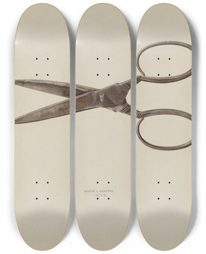 Triptych art skateboard deck of Walter Praefke Scissors by Walter Praefke