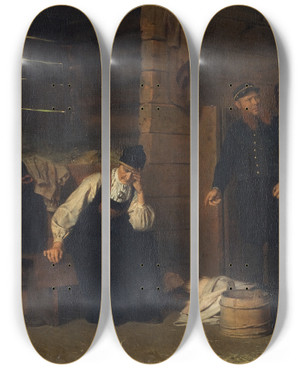 Triptych art skateboard deck of Carl Sundthansen Confrontation by Carl Sundt-Hansen (1841-1907)