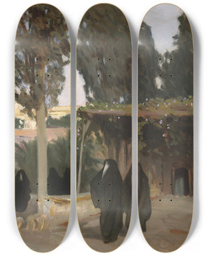 Triptych art skateboard deck of John Singer Sargent A Shaded Pathway In The Orient by John Singer Sargent (1856-1925)