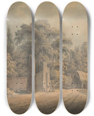 Triptych art skateboard deck of Thomas Hearne The Bayswater Turnpike by Thomas Hearne (1744-1817)