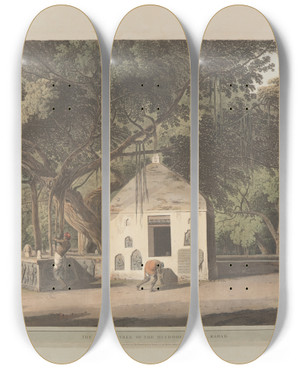 Triptych art skateboard deck of Thomas Daniell Oriental Scenery Pl15 by Thomas Daniell (1749-1840)