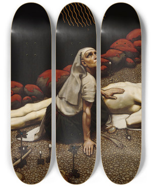 Triptych art skateboard deck of Akseli Gallenkallela Lemminkinens Mother_1 by Akseli Gallen Kallela (1865-1931)