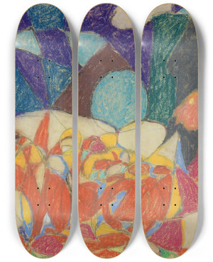 Triptych art skateboard deck of Adolf Hlzel Figurengruppe Unter Lilagrnen Formen by Adolf Holzel (1853-1934)