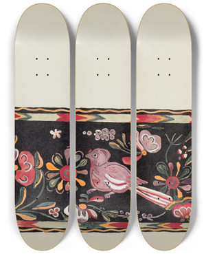 Triptych art skateboard deck of American 20Th Century Plate 44 Painted Chest Design From Portfolio Spanish Colonial Designs Of New Mexico_1 by American 20Th Century