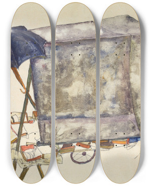 Triptych art skateboard deck of Egon Schiele Street Cart by Egon Schiele (1890-1918)