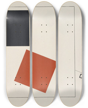 Triptych art skateboard deck of El Lissitzky Suprematisch Worden Van Twee Kwa Dra Ten In 6 Konstrukties Pl 7 by El Lissitzky (1890-1941)