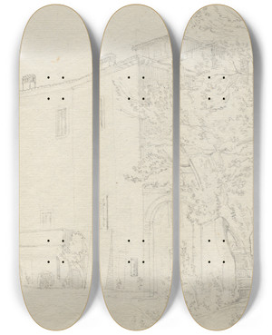 Triptych art skateboard deck of Franz Johann Heinrich Nadorp Album With Views Of Rome And Surroundings Landscape Studies Page 31A Roman Archtectural Study by Franz Johann Heinrich Nadorp (1794-1876)