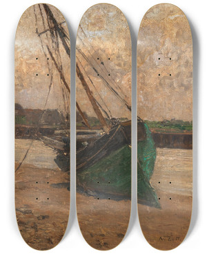 Triptych art skateboard deck of Alfred Zoff Motiv Aus Nieuport Belgien by Alfred Zoff (1852-1927)