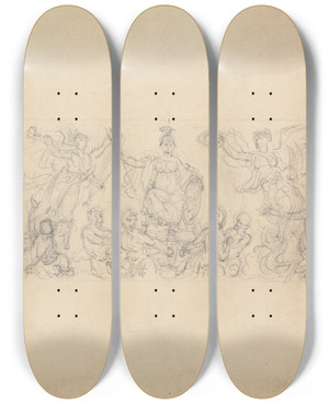 Triptych art skateboard deck of Robert Smirke Allegorical Sketch Of Victory by Robert Smirke (1752-1845)