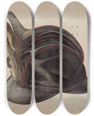 Triptych art skateboard deck of Eugene Bartz Firemans Helmet_2 by Eugene Bartz