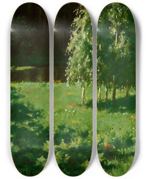 Triptych art skateboard deck of Stanisaw Witkiewicz Young Birches by Stanislaw Witkiewicz (1851-1915)
