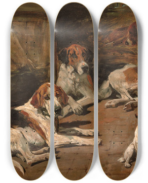 Triptych art skateboard deck of John Emms Hounds And A Terrier In A Stable by John Emms (1843-1912) Triptych art skateboard deck of John Emms Hounds And A Terrier In A Stable by John Emms (1843-1912)