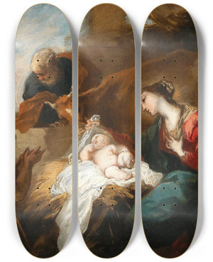 Triptych art skateboard deck of Valerio Castello Adoration Of The Shepherds_1 by Valerio Castello (1624-1659)