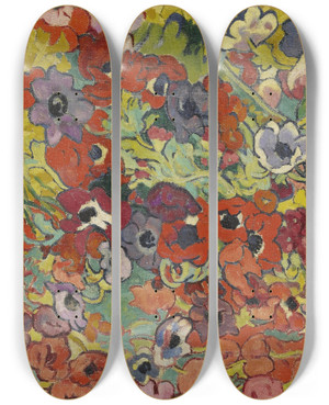 Triptych art skateboard deck of Louis Valtat Parterre De Fleurs_1 by Louis Valtat (1869-1952)