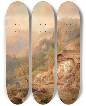 Triptych art skateboard deck of Emil Barbarini Mhle Bei Steierling Obersterreich by Emil Barbarini (1855-1933)