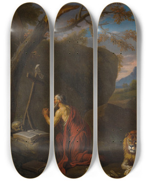 Triptych art skateboard deck of Pieter Van Bloemen The Penitent Saint Jerome by Pieter Van Bloemen (1657-1720) Triptych art skateboard deck of Pieter Van Bloemen The Penitent Saint Jerome by Pieter Van Bloemen (1657-1720)
