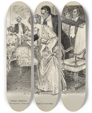 Triptych art skateboard deck of Charles Dana Gibson Tragic Moments_2 by Charles Dana Gibson (1867-1944)