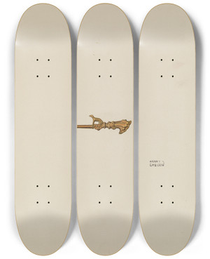 Triptych art skateboard deck of Harry Grossen Watch Key_3 by Harry Grossen