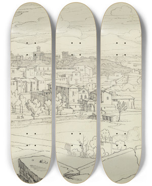 Triptych art skateboard deck of Franz Theobald Horny Aussicht Von S Pietro In Montorio by Franz Theobald Horny (1798-1824)