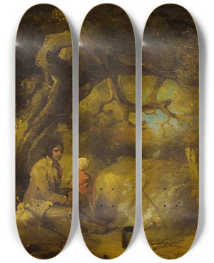 Triptych art skateboard deck of George Morland Gypsy Encampment by George Morland (1763-1804)