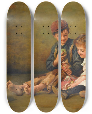 Triptych art skateboard deck of Karl Witkowski Dividing The Spoils by Karl Witkowski (1860-1910)