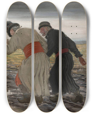 Triptych art skateboard deck of Stanisaw Masowski Drunken Peasants by Stanislaw Maslowski (1853-1926)