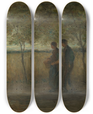 Triptych art skateboard deck of Jozef Israls Turning Homewards by Jozef Israels (1824-1911)