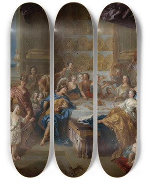 Triptych art skateboard deck of Franois De Troy The Feast Of Dido And Aeneas An Allegorical Portrait Of The Family Of The Duc And Duchesse Du Maine by Franois de Troy (1645-1730)
