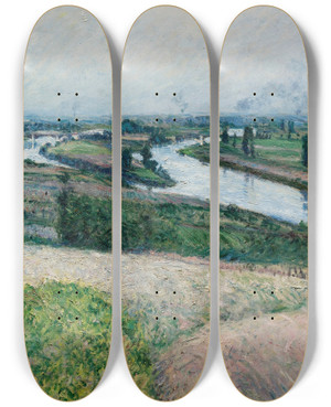 Triptych art skateboard deck of Gustave Caillebotte La Seine La Pointe Depinay by Gustave Caillebotte (1848-1894)