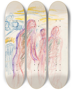 Triptych art skateboard deck of Magnus Enckell Luonnos Nylands Nationin Veljesvala Maalausta Varten Keskiosa by Magnus Enckell (1870-1925)