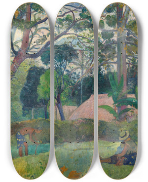 Triptych art skateboard deck of Paul Gauguin Te Raau Rahi The Big Tree by Paul Gauguin (1848-1903)