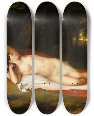 Triptych art skateboard deck of Asher Brown Durand Ariadne by Asher Brown Durand (1796-1886)