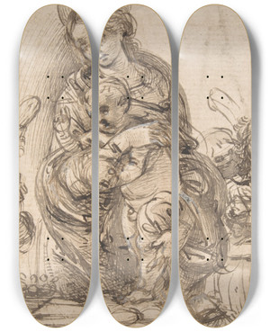 Triptych art skateboard deck of Filippino Lippi Virgin And Child Attended By Angels by Filippino Lippi (1457-1504)