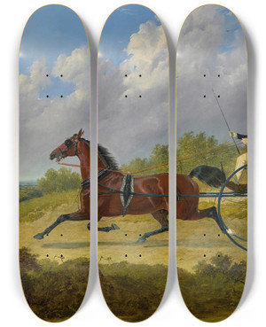 Triptych art skateboard deck of John Frederick Herring Snr The Famous Trotterconfidencedrawing A Gig by John Frederick Herring Snr (1795-1865)