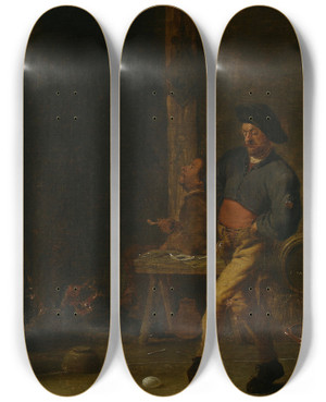 Triptych art skateboard deck of Cornelis Saftleven Scene In A Tavern by Cornelis Saftleven (1607-1681)