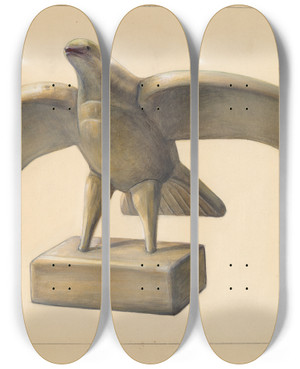 Triptych art skateboard deck of Mina Lowry Sea Gull Figure by Mina Lowry (1894-1942)