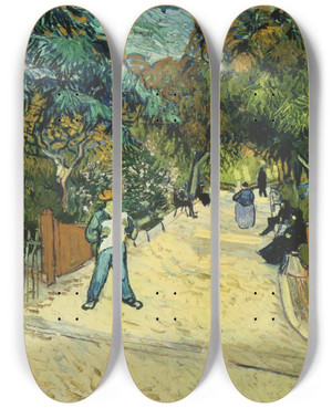 Triptych art skateboard deck of Vincent Van Gogh Entrance To The Public Gardens In Arle by Vincent van Gogh (1853-1890)