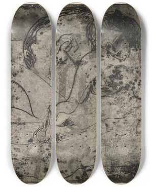 Triptych art skateboard deck of Ernst Ludwig Kirchner Liebespaar Mit Japanischem Schirm by Ernst Ludwig Kirchner (1880-1938)
