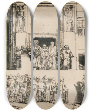 Triptych art skateboard deck of Rembrandt Van Rijn Christ Presented To The People Ecce Homo_2 by Rembrandt Van Rijn (1606-1669)