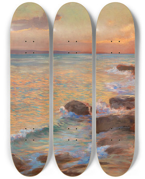 Triptych art skateboard deck of Menci Clement Crni Sunset In Split by Menci Clement Crncic (1865-1930)