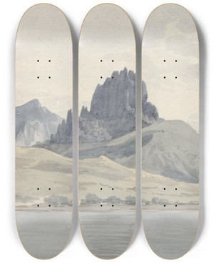 Triptych art skateboard deck of Abrahamlouisrodolphe Ducros Gezicht Op De Kust Van Pentidatilo Aan De Overzijde Van Kaap Spartivento by Abraham-Louis-Rodolphe Ducros (1748-1810)