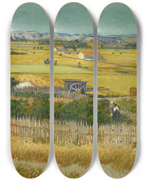Triptych art skateboard deck of Vincent Van Gogh The Harvest_1 by Vincent van Gogh (1853-1890)