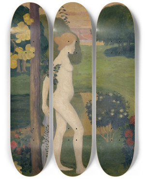 Triptych art skateboard deck of Aristide Maillol Deux Nus Dans Un Paysage by Aristide Maillol (1861-1944)